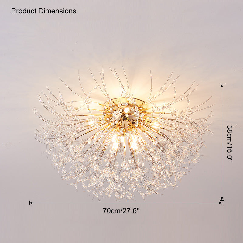 Ceiling Light Metal Crystal 15.7 in Flush Mount Bedroom Hallway Dandelion Design Decorative Lighting | Thomler