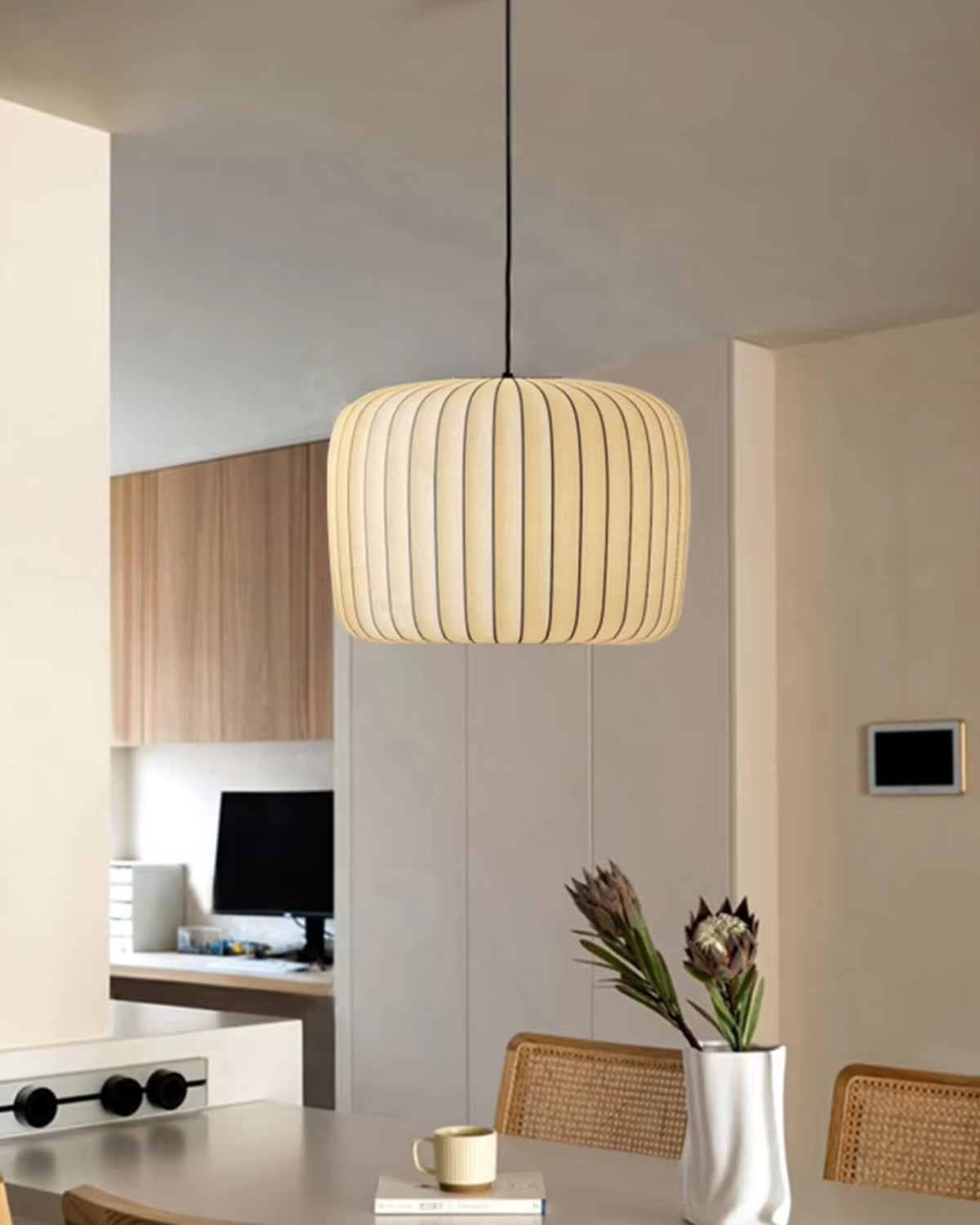 Pendant Light Stretch Fabric 55.0 cm (21.7") Neutral Dining Room Minimalist Japandi Hanging Ceiling Lamp E27 | Thomler
