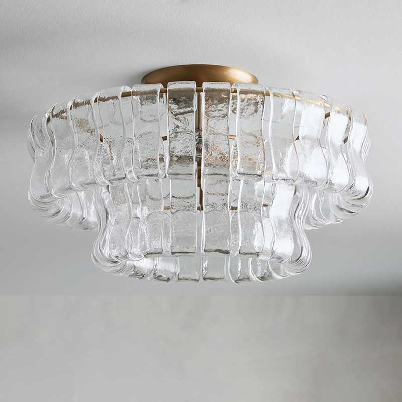 Textured Glass Flush Mount Ceiling Light 18-Inch Brass Finish 3-Light Modern Fixture for Living Room Bedroom Dining Room Entryway | Thomler