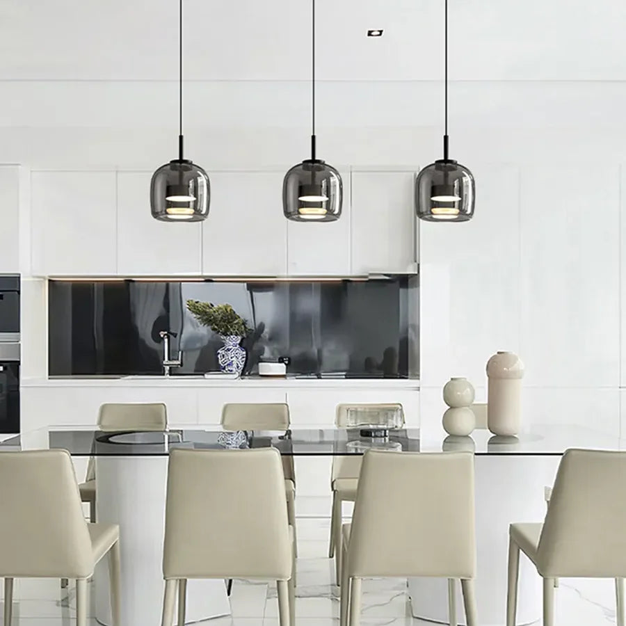 Pendant Light Glass 102.0 cm x 38.0 cm Cognac Or Smoke Grey Dining Room Kitchen Island Scandinavian Hanging Ceiling Lamp | Thomler