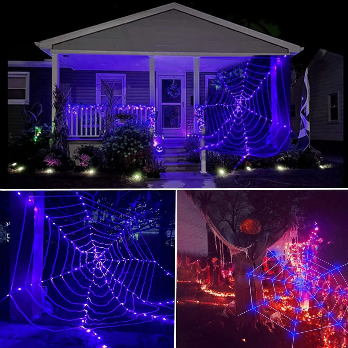 LED Cobweb Light with Remote – 12 ft Illuminated Spider Web for Halloween Parties & Haunted Displays | Thomler