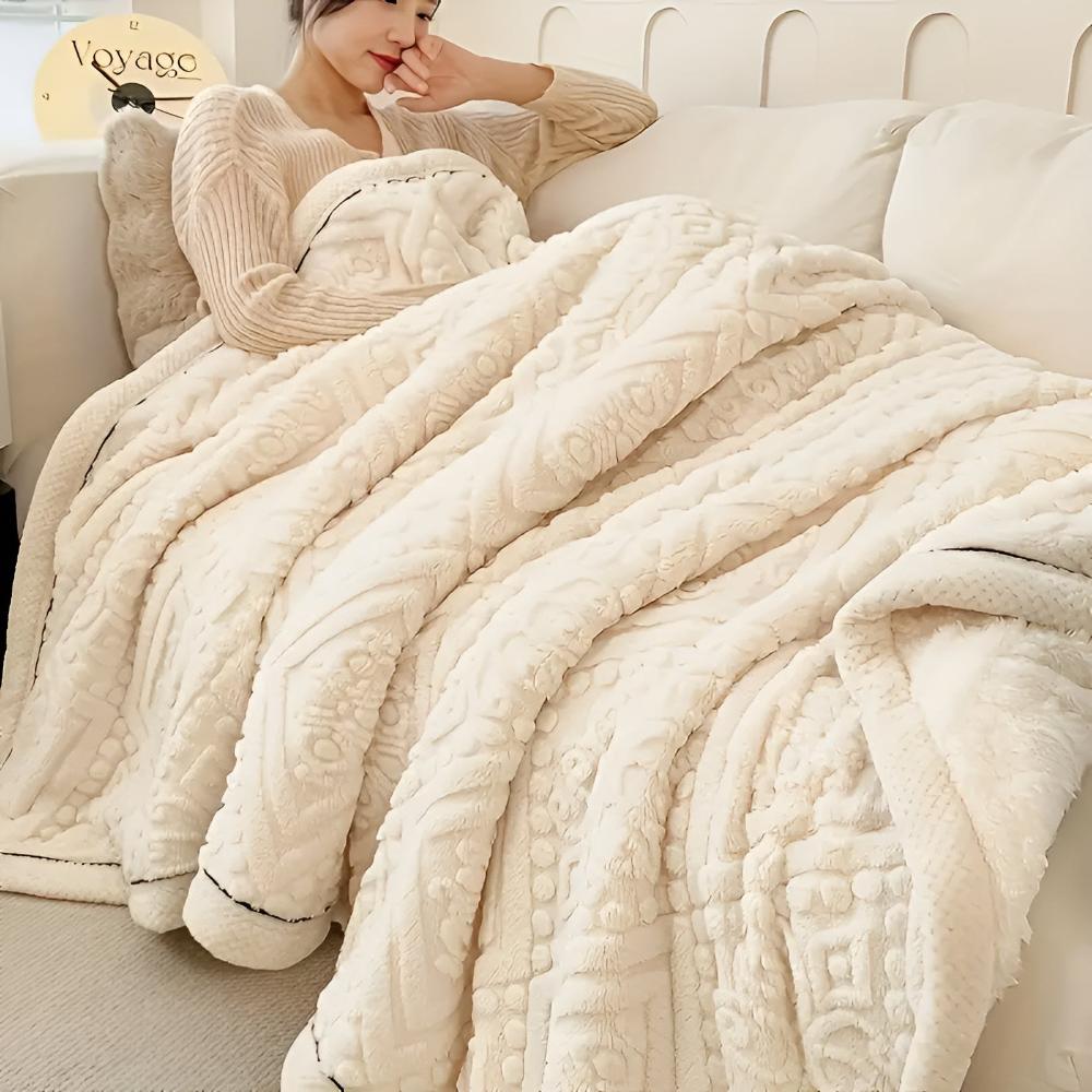Carved Plush Throw with Sherpa Backing – Double-Sided Knit Blanket for Bed, Couch & Travel | Thomler