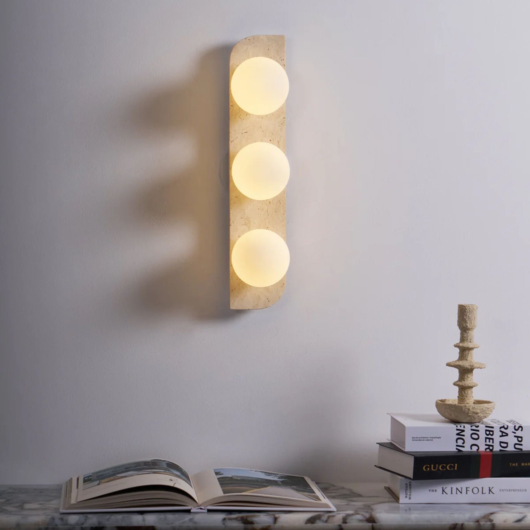 Wall Lamp Travertine Glass G9 Beige Living Room Hallway Bathroom Minimalist Japandi Ambient Lighting | Thomler