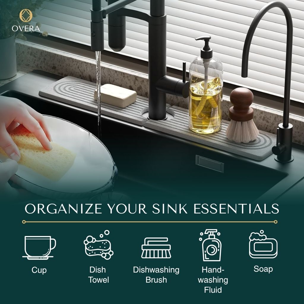 Diatomite Kitchen Sink Mat 23.6 in Fast-Drying Water-Absorbent Counter Protector for Modern Faucet Area Splashguard Drip Tray | Thomler
