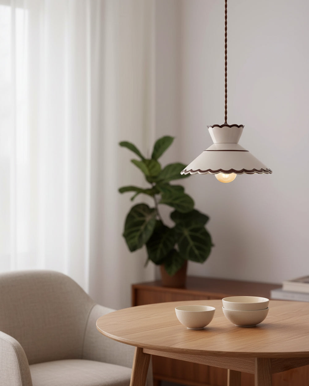 Pendant Light Ceramic 9.6 in Cream Vintage Dining Room Kitchen Island Hanging Ceiling Lamp | Thomler