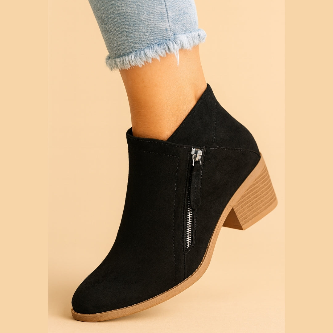 Women's Pointed-Toe Ankle Boots with Block Heel – Side Zip Bootie for Work, Casual & Evening Wear | Thomler