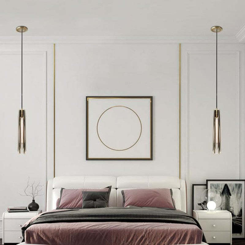 Pendant Light Glass Cylinder 15 in Adjustable Hanging Bedroom Dining Room Ceiling Fixture Modern Minimalist Lighting | Thomler