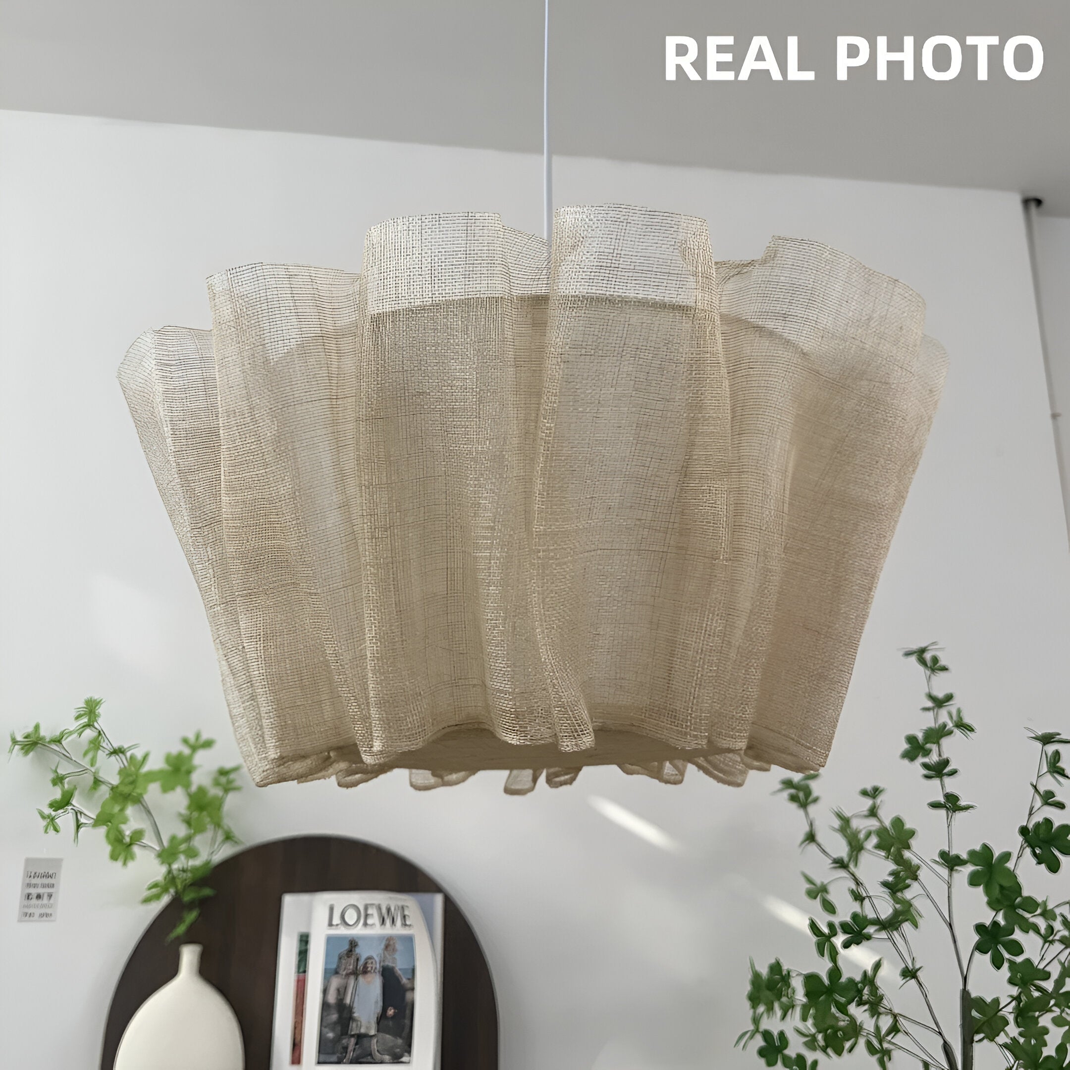 Pendant Light Fabric Pleated Shade 15.7 in Warm Cream Dining Room Kitchen Island Hanging Ceiling Lamp Scandinavian Japanese Style | Thomler