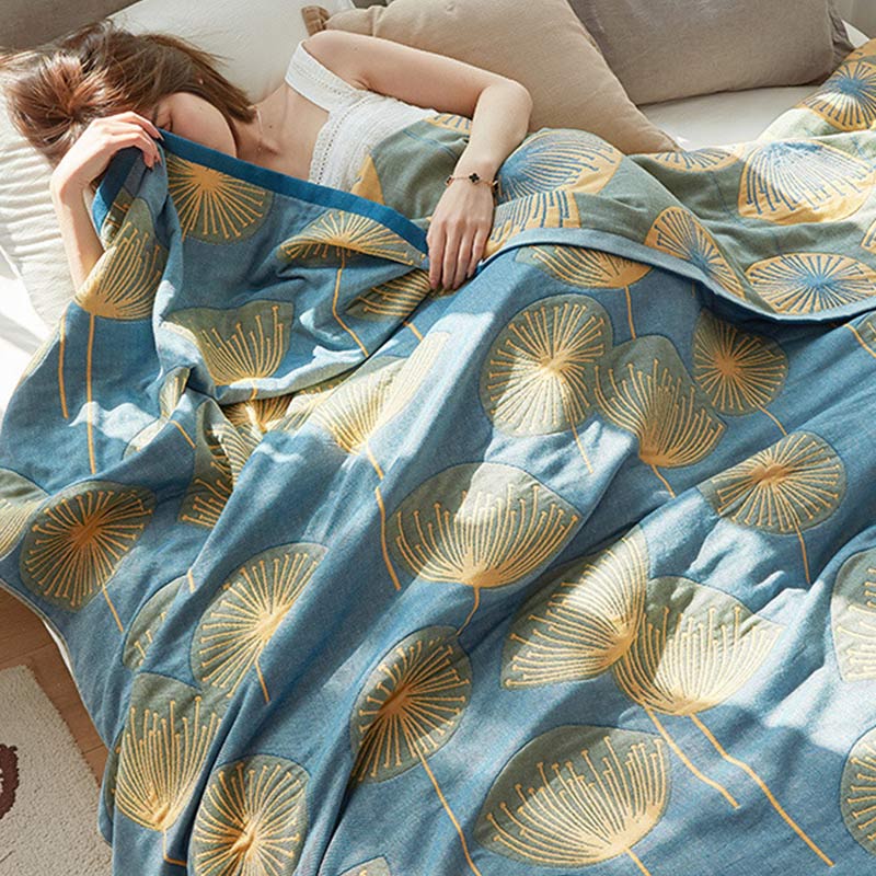 Reversible Cotton Quilt King Size Lightweight Coverlet Bedspread Dandelion Floral Print Breathable Summer Blanket for Bedroom Couch Air | Thomler