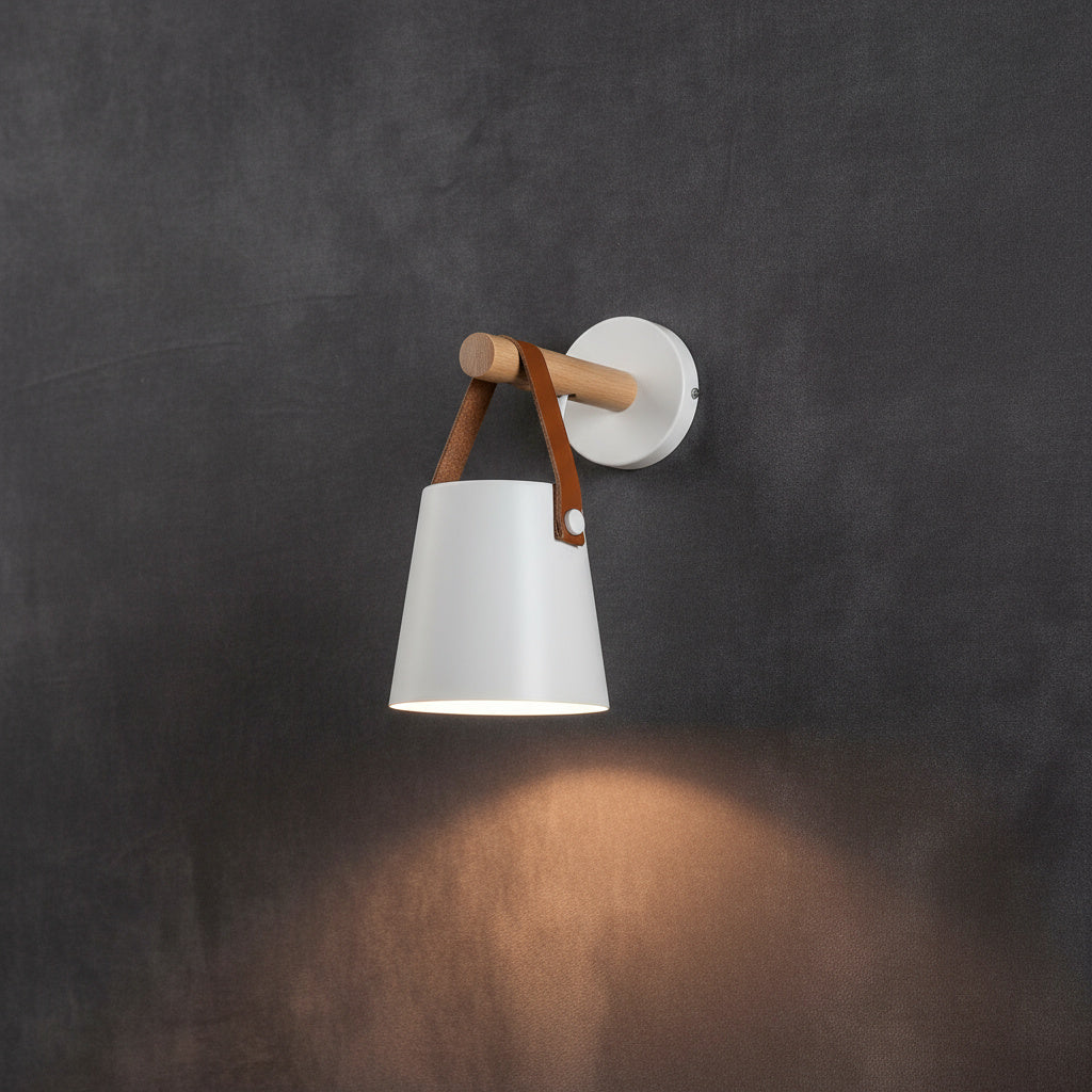 Wooden Wall Sconce Minimalist Bedroom Lighting Black White Hardwired Plug In Ambient Light Fixture Modern Scandinavian Style Home Decor | Thomler