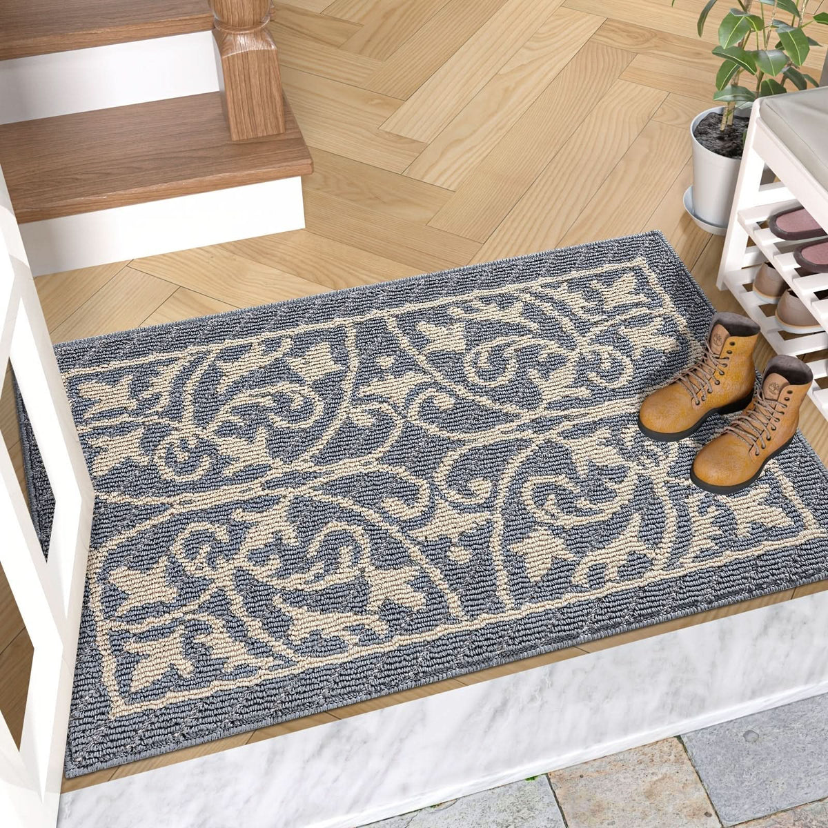 Entryway Mat with Non-Slip Rubber Backing – Low Profile Door Mat for Indoor Use – Traps Dirt & Moisture – Machine Washable | Thomler