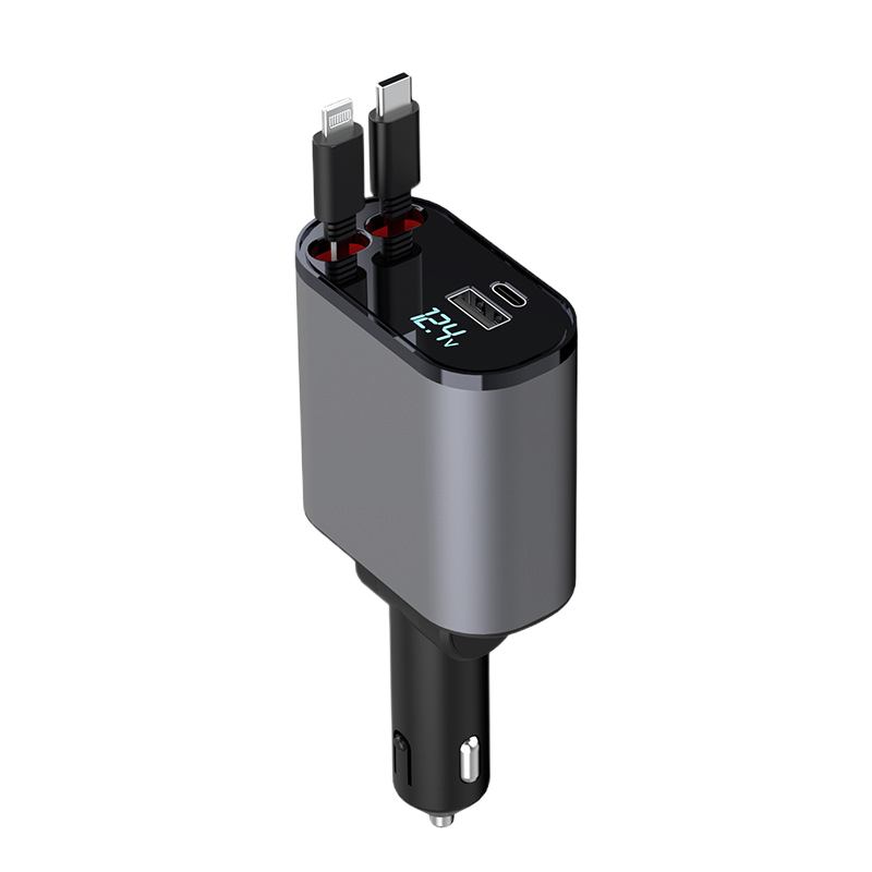 Retractable Car Charger with Dual Ports – Fast Charging Cable for iPhone & Android – 31 in Auto-Rewind USB Adapter | Thomler
