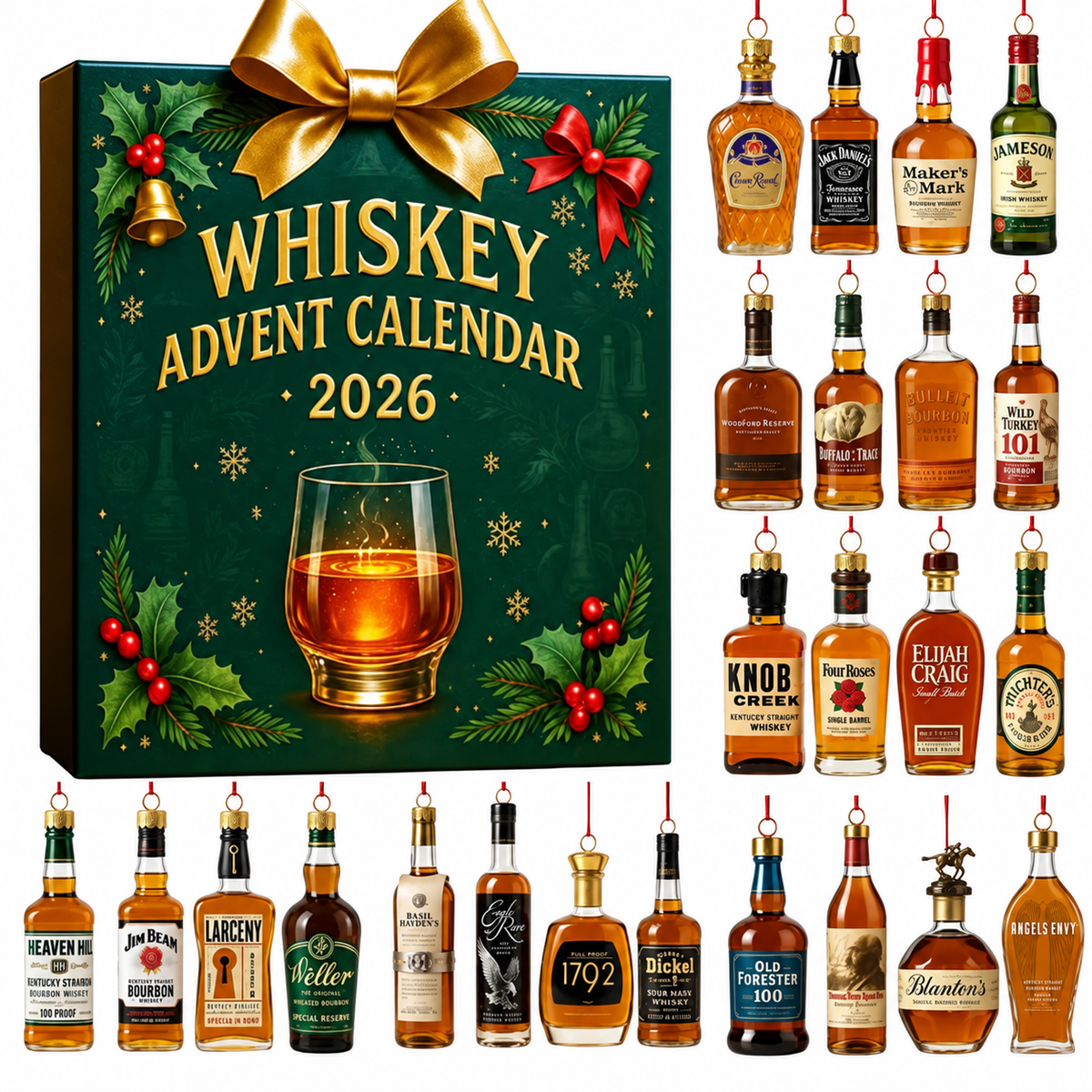 24-Day Holiday Countdown Display with Decorative Spirit Bottle Ornaments – Collectible December Tradition Set | Thomler