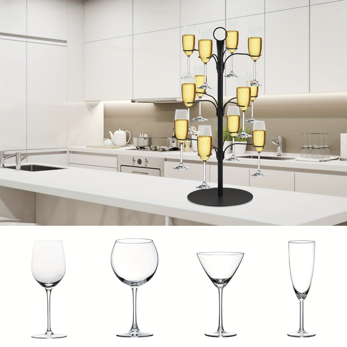 3-Tier Metal Stemware Display Stand – Holds 12 Glasses for Parties & Celebrations | Thomler