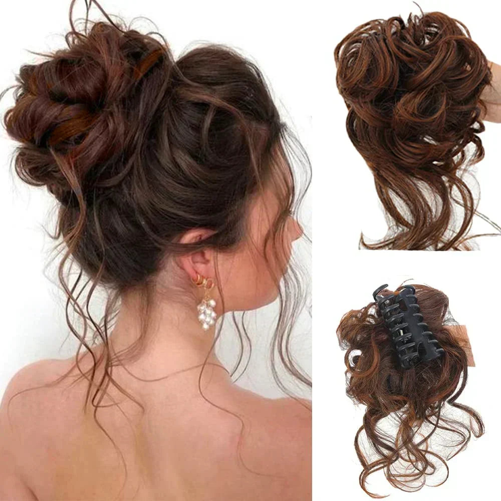 Clip-In Messy Bun Hairpiece with Curls – Synthetic Hair Extension for Instant Updo Volume and Texture | Thomler