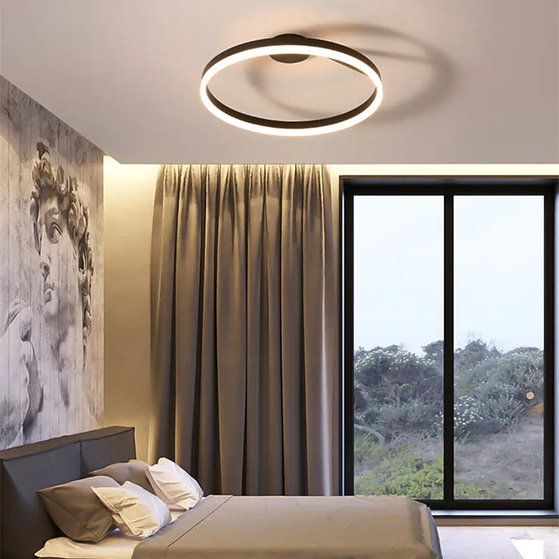 Ceiling Lamp Metal Ring LED 50.0 cm Black White Living Room Bedroom Dimmable Modern Flush Mount Light Fixture | Thomler