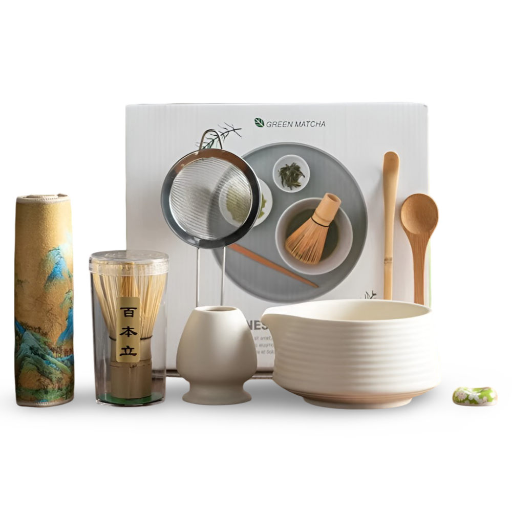 Complete Ceremonial Tea Whisk Set with Ceramic Bowl – 8-Piece Japanese Preparation Kit with Bamboo Tools & Stainless Strainer for | Thomler