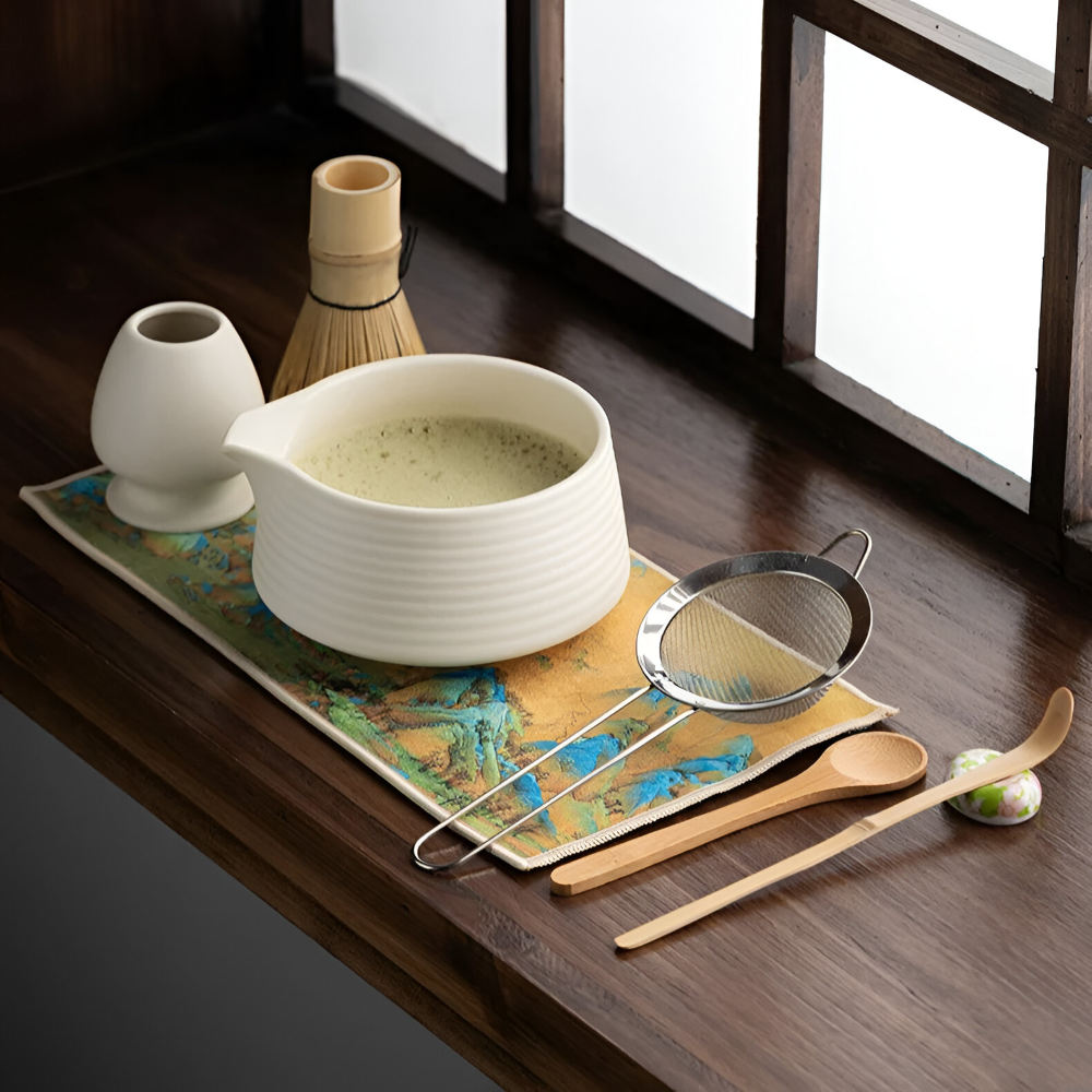 Complete Ceremonial Tea Whisk Set with Ceramic Bowl – 8-Piece Japanese Preparation Kit with Bamboo Tools & Stainless Strainer for | Thomler