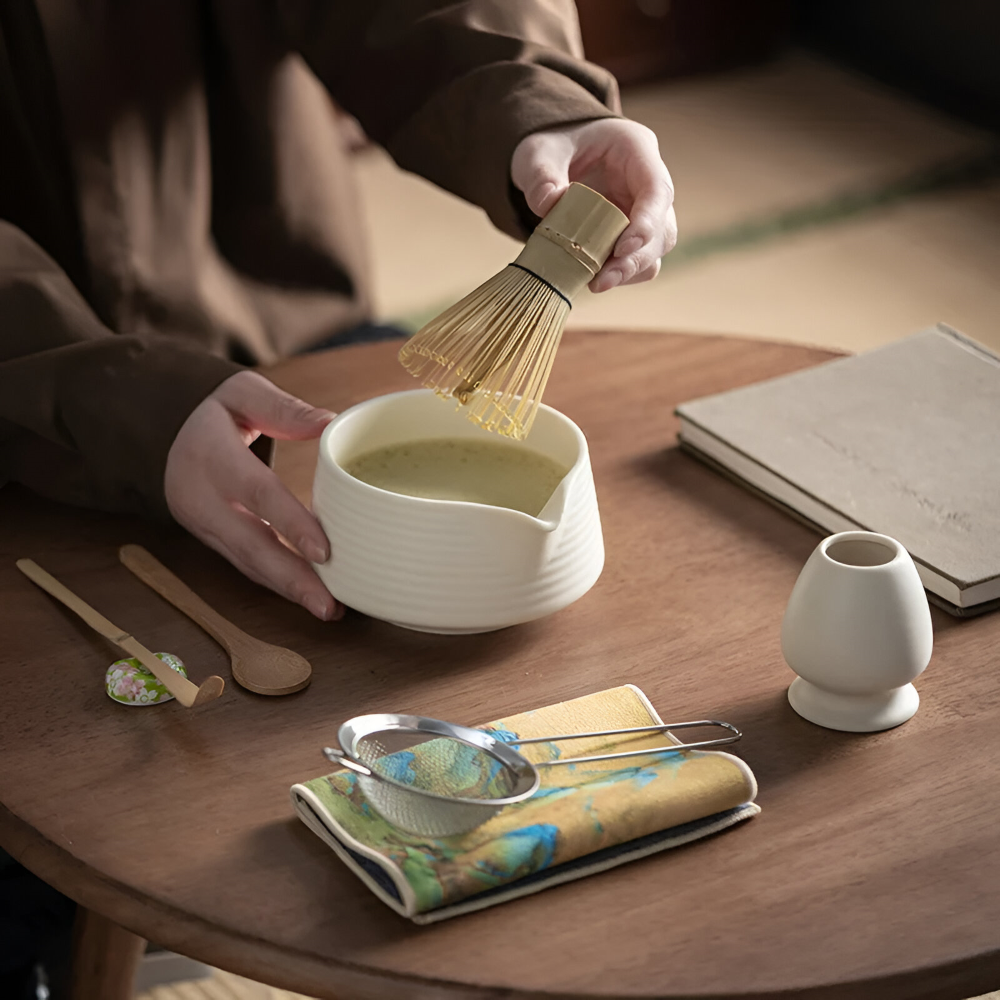 Complete Ceremonial Tea Whisk Set with Ceramic Bowl – 8-Piece Japanese Preparation Kit with Bamboo Tools & Stainless Strainer for | Thomler
