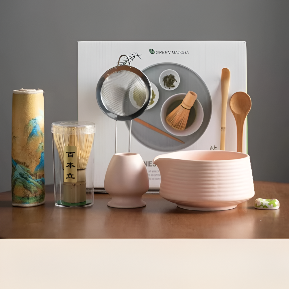 Complete Ceremonial Tea Whisk Set with Ceramic Bowl – 8-Piece Japanese Preparation Kit with Bamboo Tools & Stainless Strainer for | Thomler