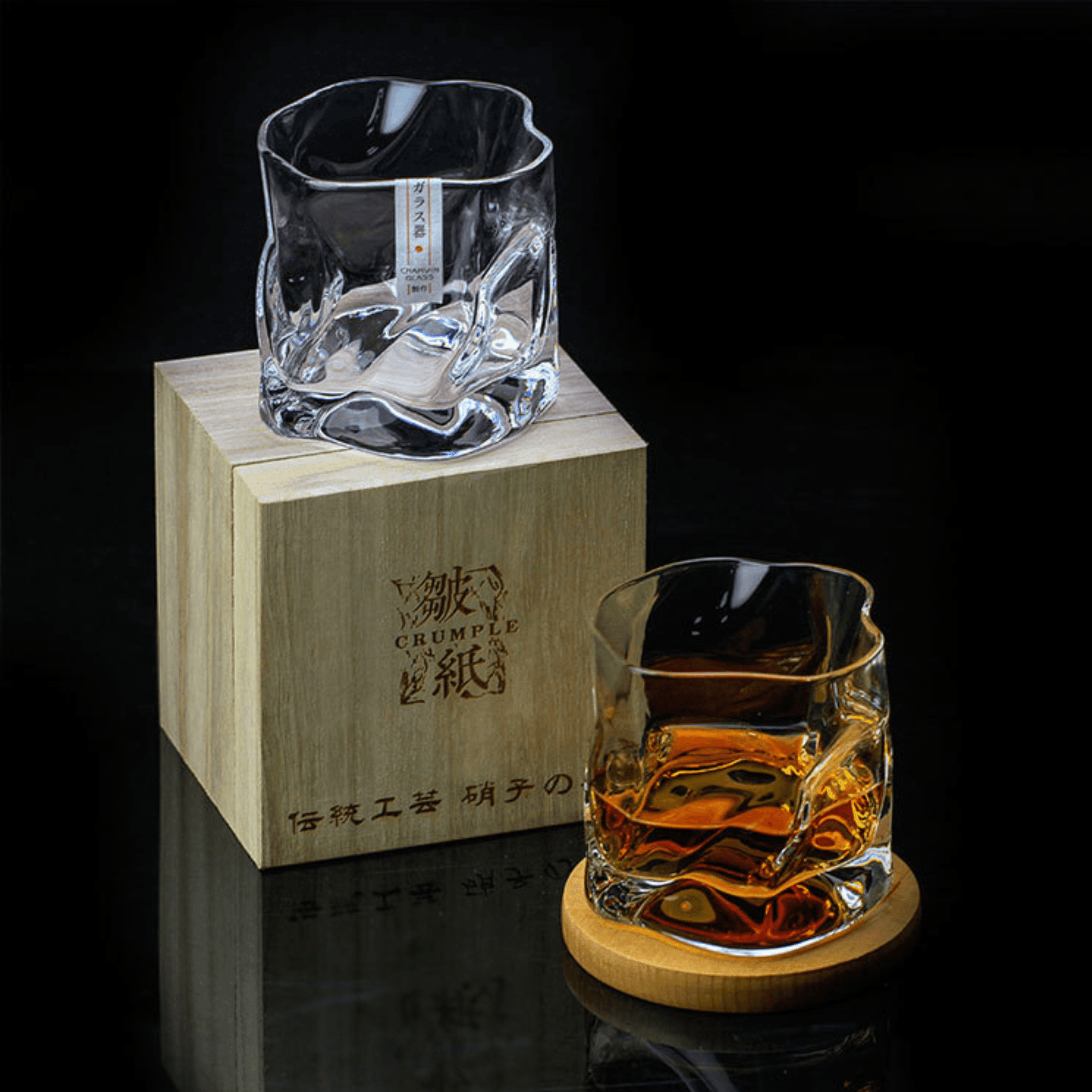 Whiskey Glass Crystal Edo Kiriko Crumple Pattern Japanese Style Wooden Gift Box Collector Barware Tumbler | Thomler