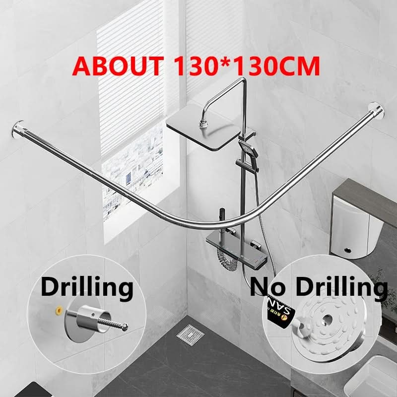 Corner Shower Rod Extendable No-Drill Stainless Steel L-Shape for Bathroom Wet Room | Thomler