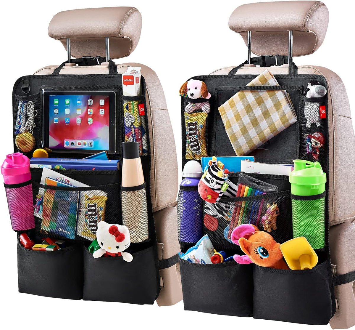 Dual-Pocket Vehicle Seatback Storage with Transparent Screen Sleeve for Road Trips | Thomler