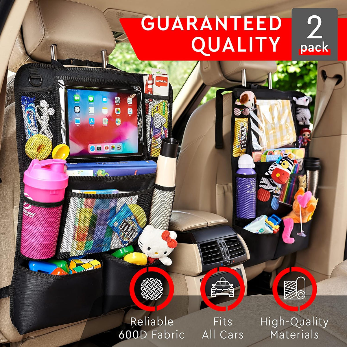 Dual-Pocket Vehicle Seatback Storage with Transparent Screen Sleeve for Road Trips | Thomler