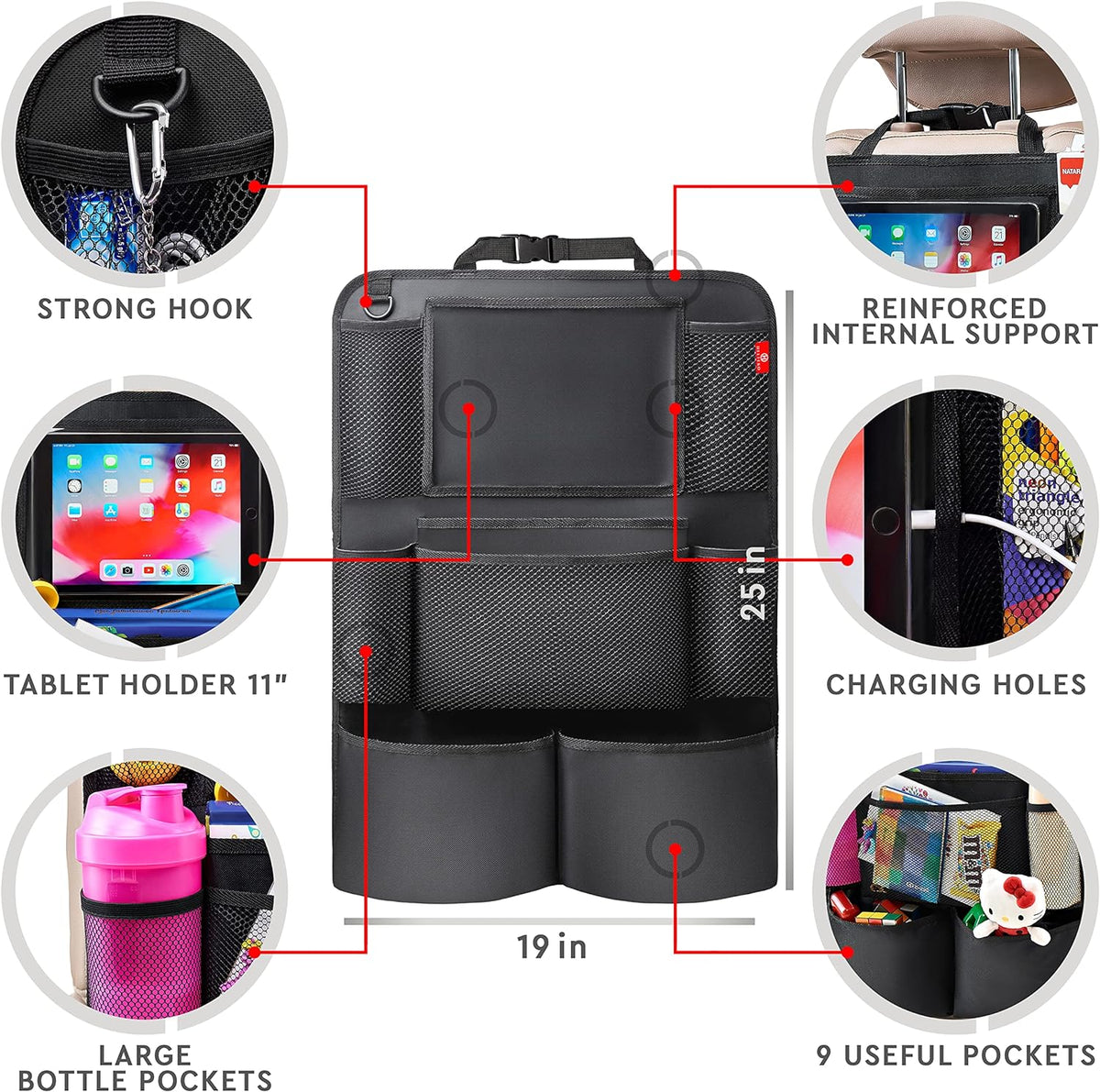 Dual-Pocket Vehicle Seatback Storage with Transparent Screen Sleeve for Road Trips | Thomler