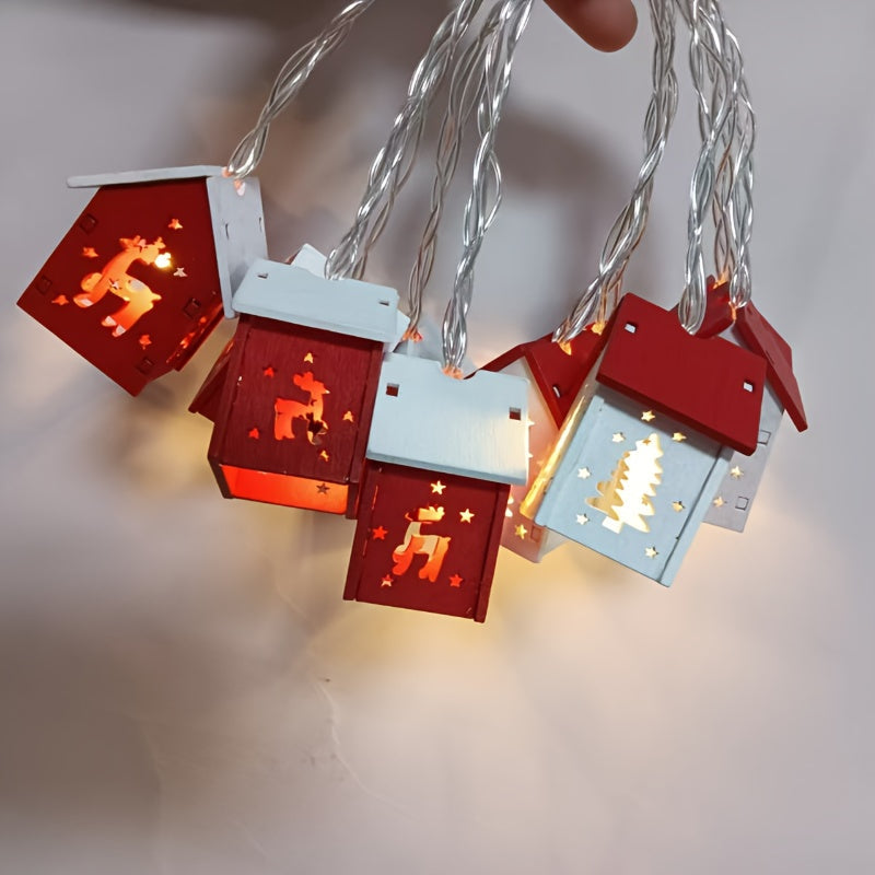 Holiday Village String Lights – Warm LED Cabin Garland for Windows & Walls – 6.5 ft Battery-Powered Christmas Decor with House | Thomler