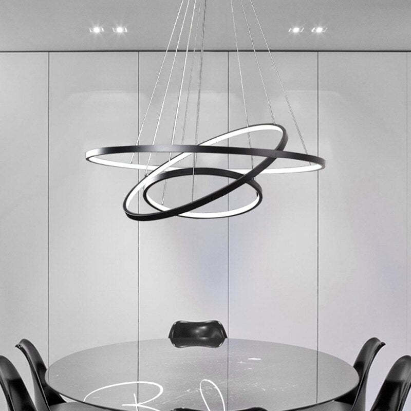 Modern LED Ring Chandelier with Adjustable Height – Metal & Acrylic Hanging Light for Living Room, Dining Room, Bedroom | Thomler