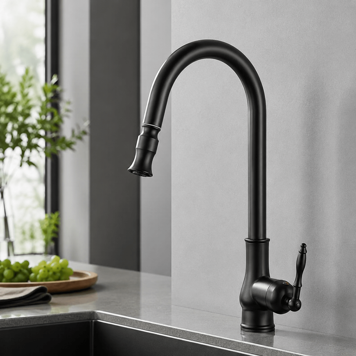 Pull-Down Kitchen Faucet in Antique Bronze – Solid Brass Construction for Sink & Dishwashing | Thomler