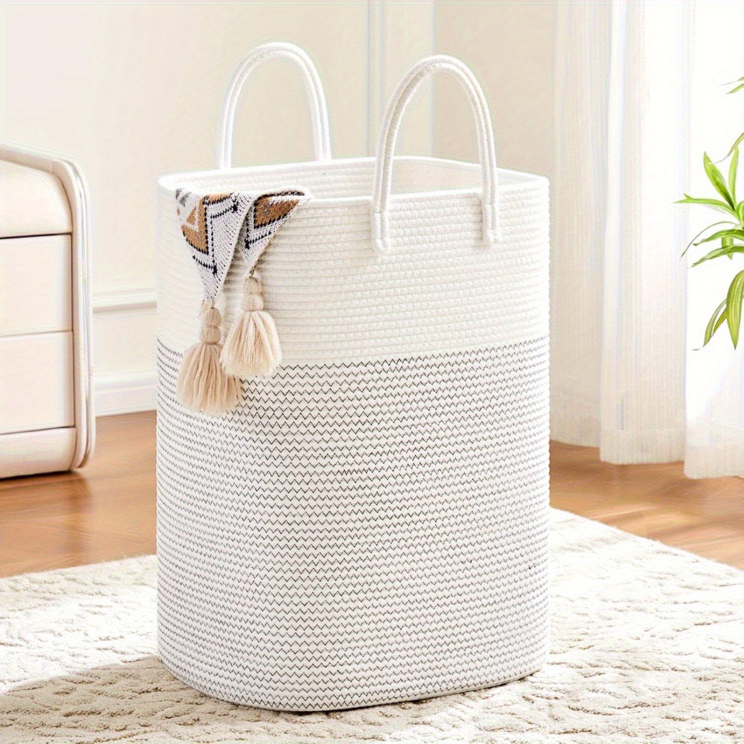 Laundry Basket Woven Cotton 100.0 L Extra Large Neutral Storage for Home Organization Toys Bedding | Thomler