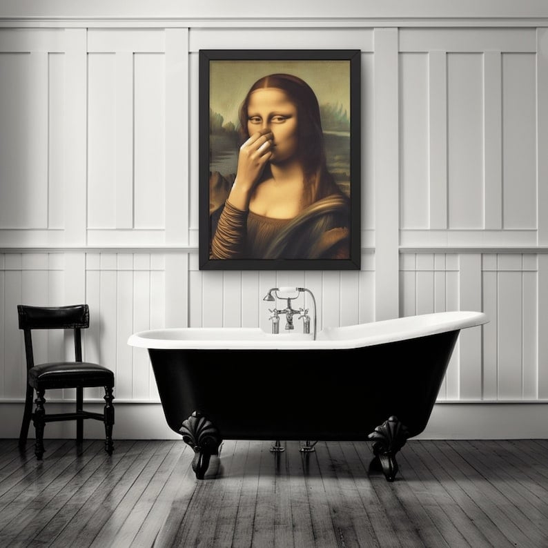 Funny Renaissance Bathroom Canvas Wall Art – Moisture-Resistant Stretched Print for Powder Room & Toilet Decor | Thomler