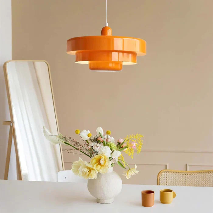 Round Metal Pendant Light 14-Inch Industrial Farmhouse Ceiling Fixture for Kitchen Island Dining Room Bedroom E26 Socket Green Orange | Thomler