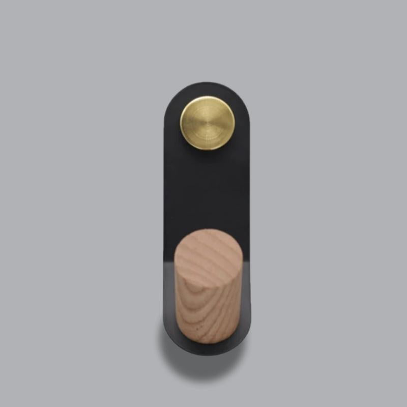 Minimalist Pastel Wall Hook Oak Wood Brass Accent Scandinavian Home Storage | Thomler
