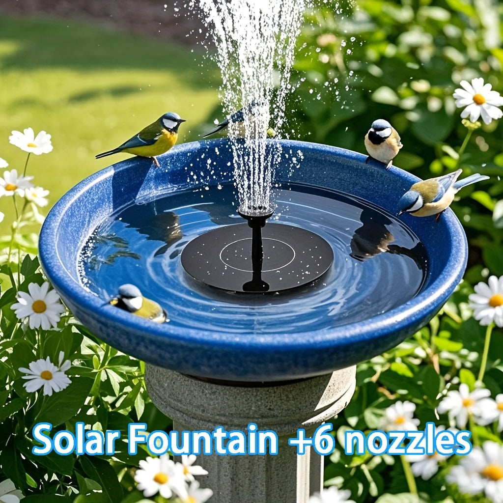 Solar Powered Floating Fountain Pump with 6 Interchangeable Spray Heads for Bird Baths, Ponds, and Garden Water Features – Automatic | Thomler
