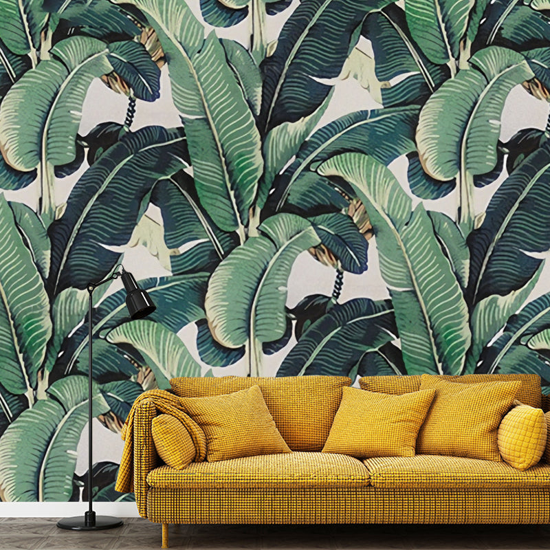 Tropical Banana Leaf Wall Mural Decal Peel and Stick Removable Wallpaper for Living Room Bedroom Kitchen Custom Size Green Plant Wall | Thomler