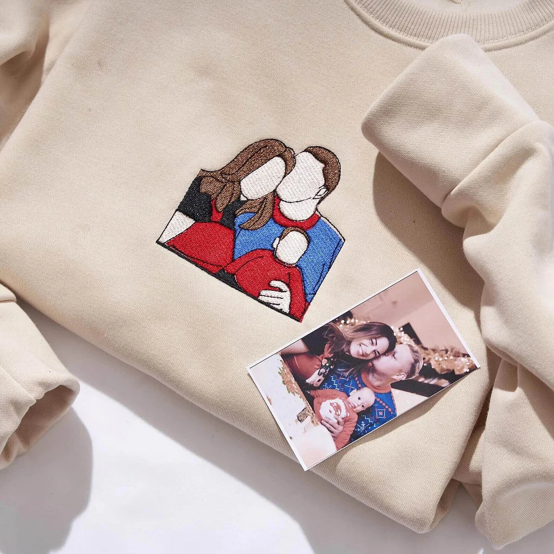 Custom Photo Embroidered Sweatshirt – Personalized Portrait Hoodie & T-Shirt for Cherished Memories | Thomler
