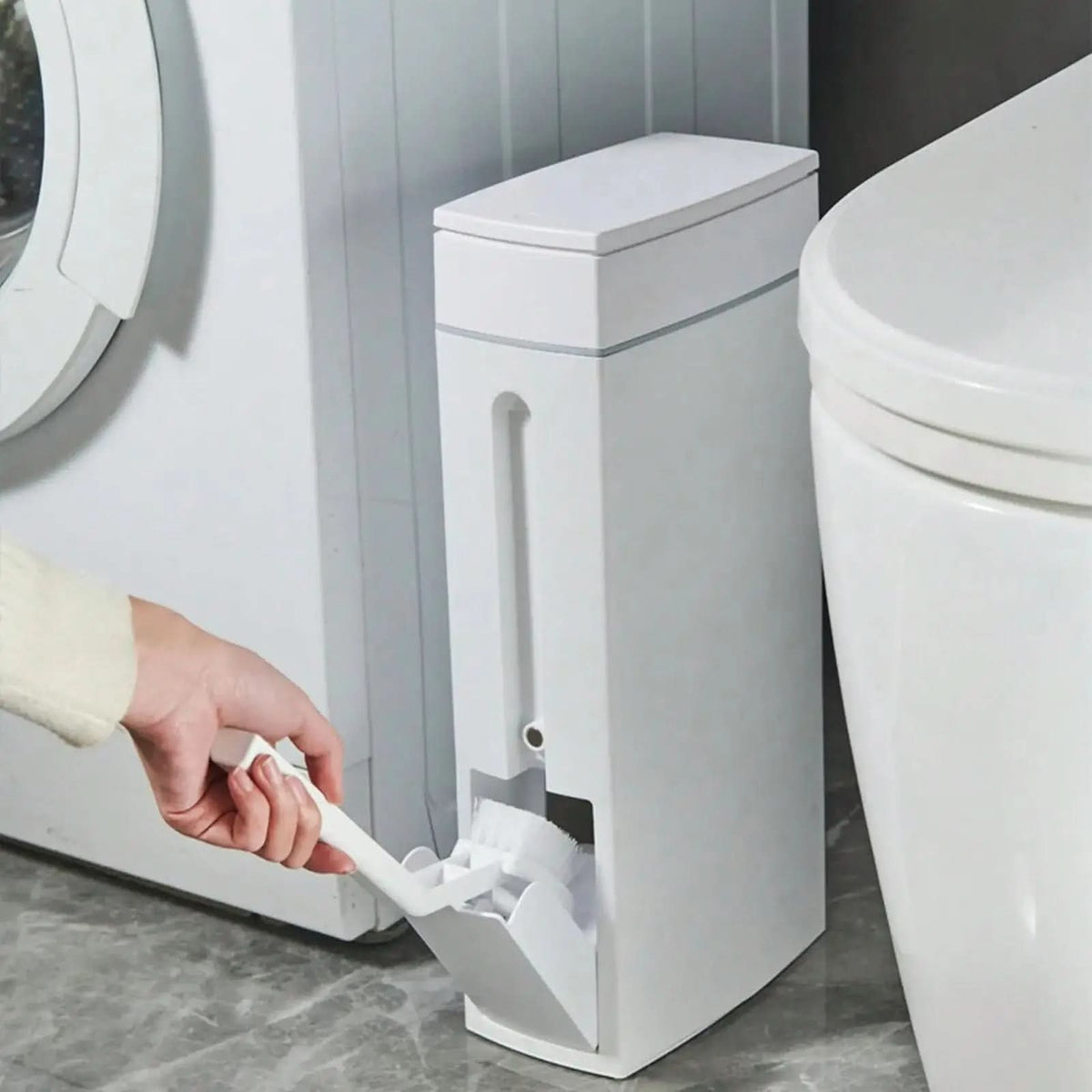 Dual-Function Bathroom Organizer – Narrow Waste Bin & Concealed Scrubber Holder | Thomler