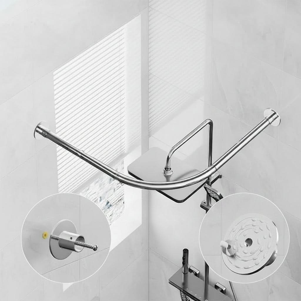 Corner Shower Rod Extendable No-Drill Stainless Steel L-Shape for Bathroom Wet Room | Thomler