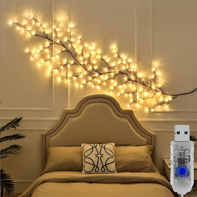 Twig Branch Wall Light with 96 Warm LEDs – USB Powered Ambient Decorative Glow for Living Spaces | Thomler