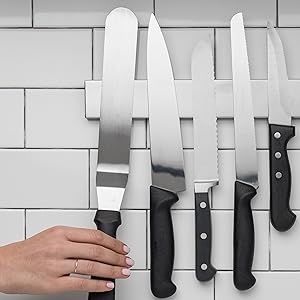 Stainless Steel Magnetic Utensil Strip for Refrigerator & Wall Mount – 14 in Kitchen Organizer | Thomler