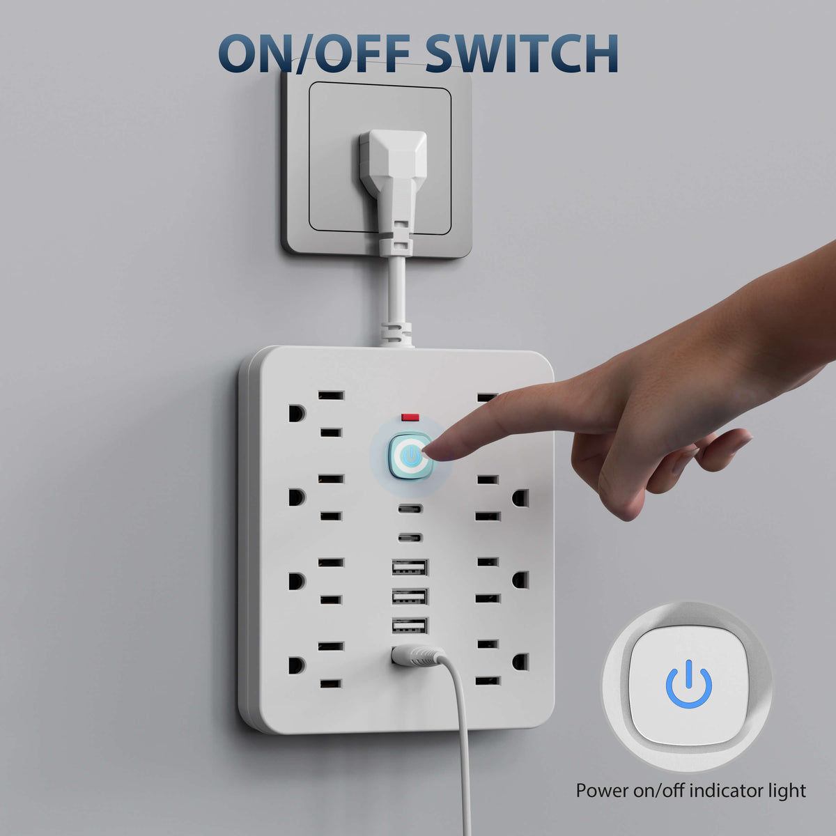 Multi-Device Charging Station with Overload Safety – 8 Outlets, 4 USB, 2 USB-C Ports for Home Office, Dorm, Workshop | Thomler