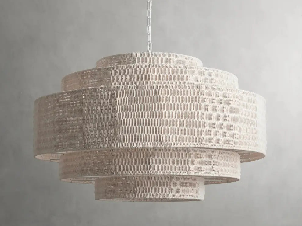Woven Rattan Ceiling Chandelier with Layered Dome Shade – 28 or 40 Inch Natural Boho Pendant Light for Dining Room, Bedroom, Living Room | Thomler
