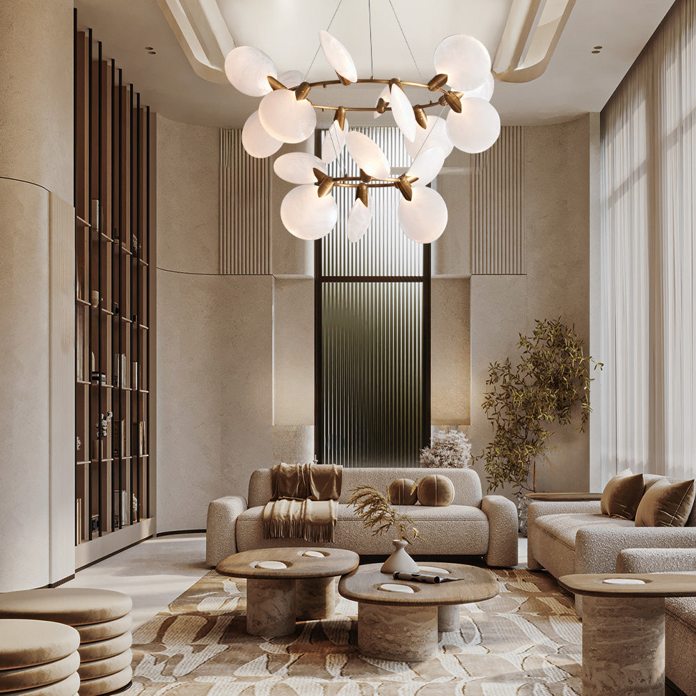 Double-Ring Glass Disc Chandelier with 18 LED Lights – Handblown Art Glass Ceiling Fixture for Dining Room Living Room – Adjustable Drop | Thomler