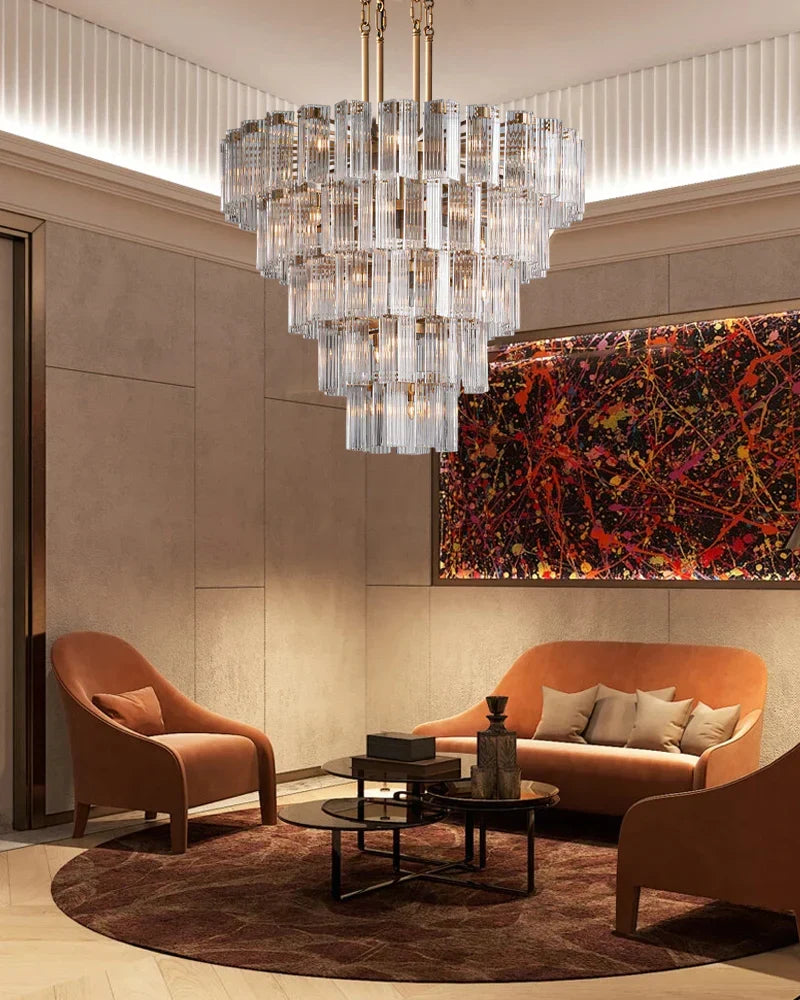 Circular Glass Panel Statement Chandelier 38-60 Inch Multi-Light Fixture for Dining Room Foyer High Ceiling Steel Frame Hanging Light | Thomler