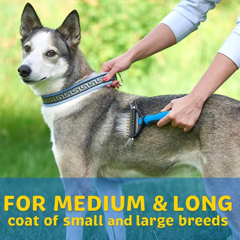 Dual-Blade Pet Deshedding Brush for Dogs & Cats – Stainless Steel Grooming Comb for Medium to Long Coats | Thomler