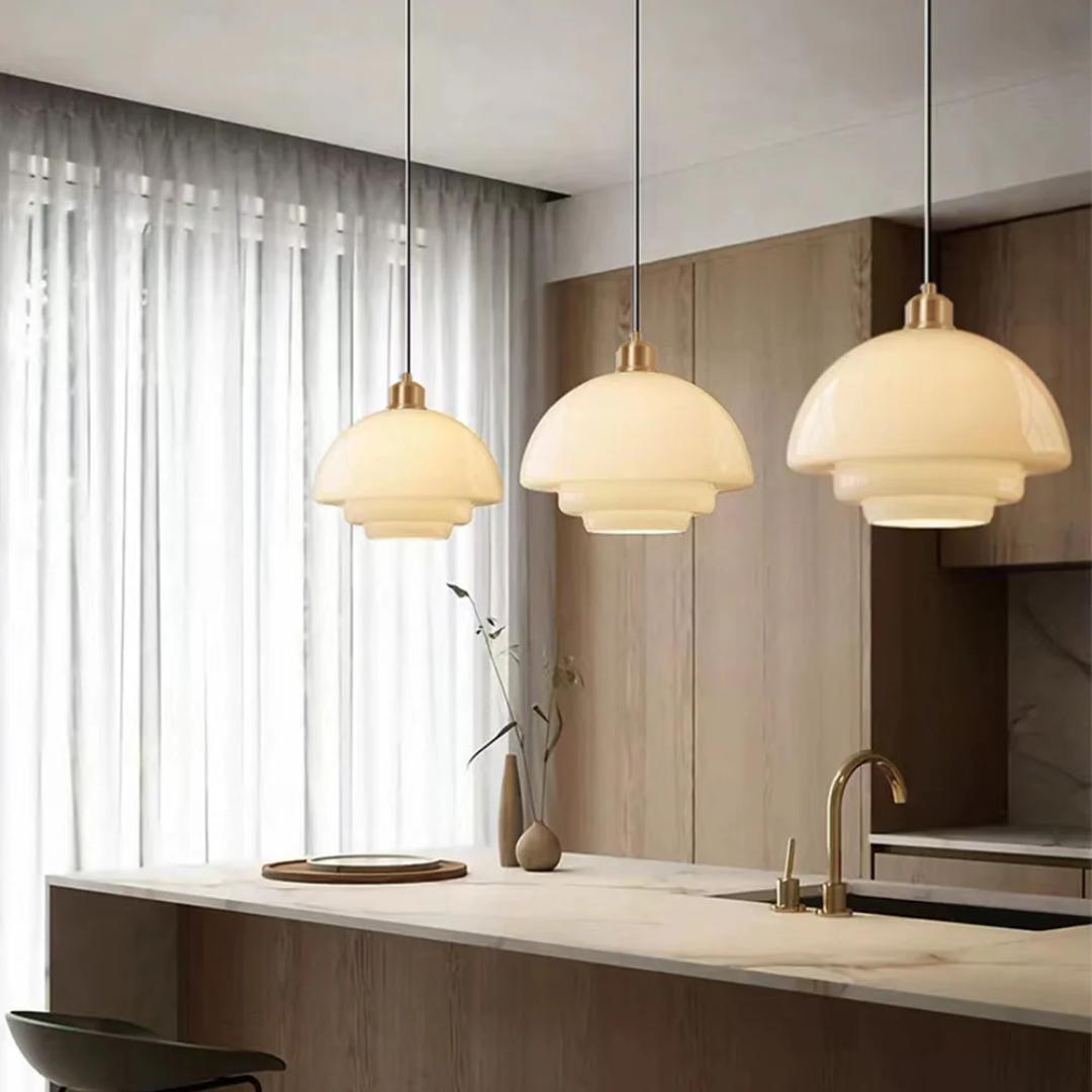 Pendant Light Glass Adjustable 120.0 cm Cream Gold Dining Room Kitchen Island Hanging Ceiling Lamp | Thomler