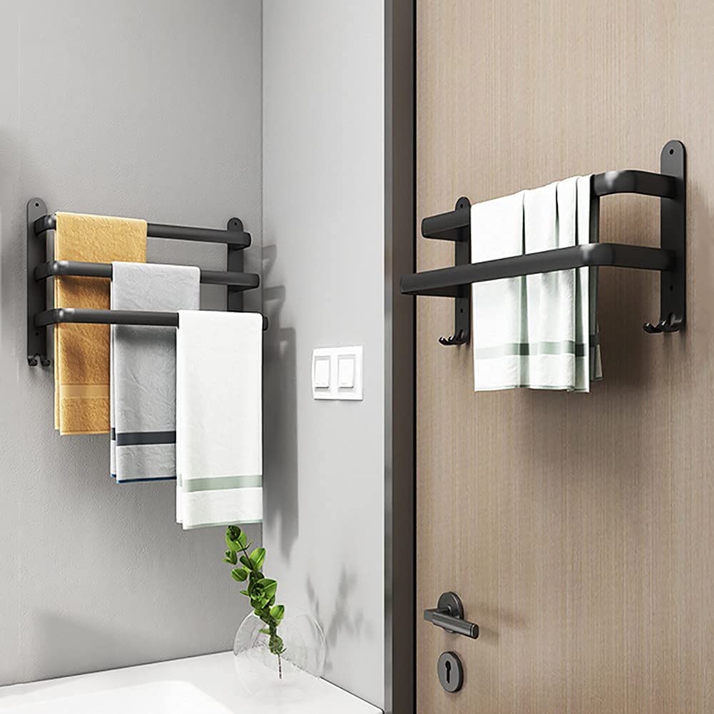 Towel Rack Aluminium 60.0 cm Black Wall Mounted Bathroom 3 Bar Towel Holder Drying Rail Organiser Storage | Thomler